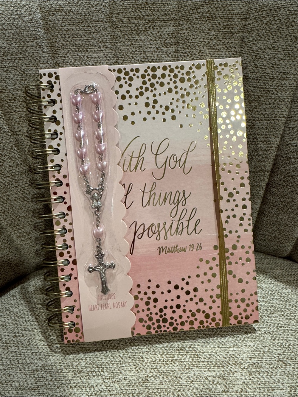 New Inspirational Pink Journal with Rosary